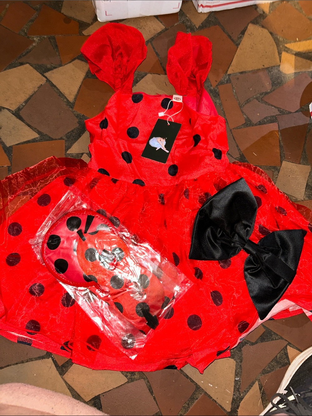 Red Ladybug Polka Dot Kids Costume with Black Bow